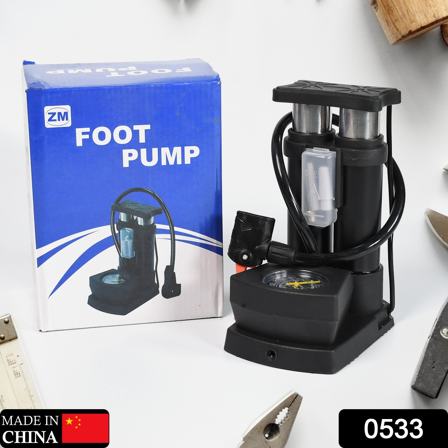 0533 Portable Mini Bike Pumpcycle Pump Foot Activated With Gauge Floor Bicycle Pump Cycle Pump