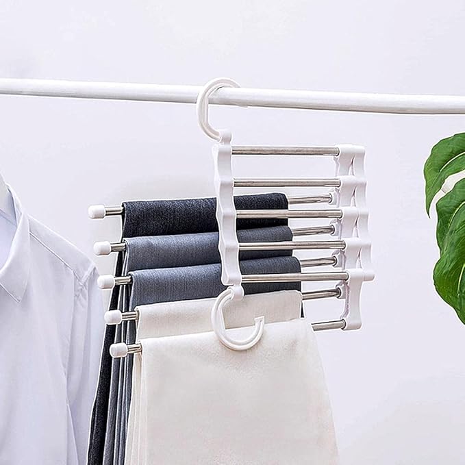 5 in 1 Hanger, Clothes Hanging Stainless Steel, Folding, Closet Organizer Pack of 2