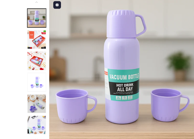 Vacuum Flask Set – Stainless Steel Thermos with 3 Cups, Approx 500ml